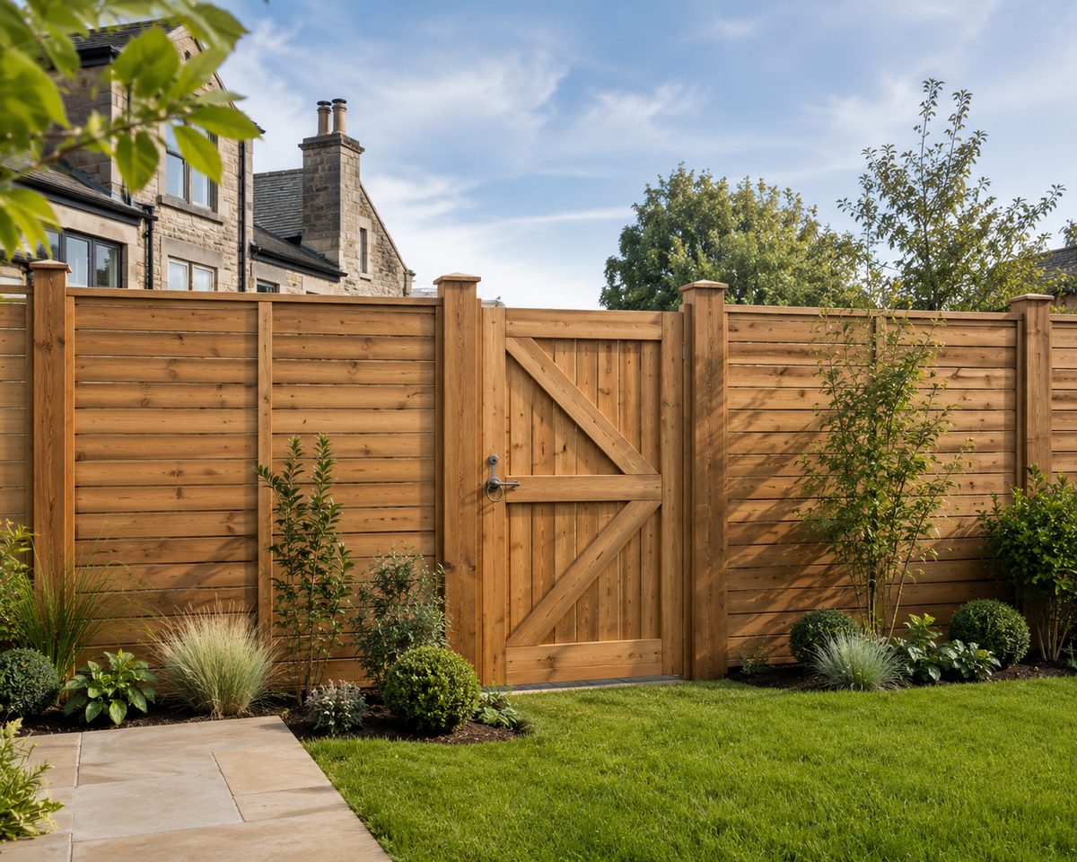 New timber fencing with a matching garden gate and post caps